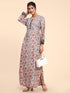Noor Premium Printed PolySilk Chikankari Long gown for Women -Silver Floral Print